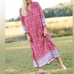 Natural Life Dara Floral Tassel Kaftan 3/4 Sleeve Maxi Dress